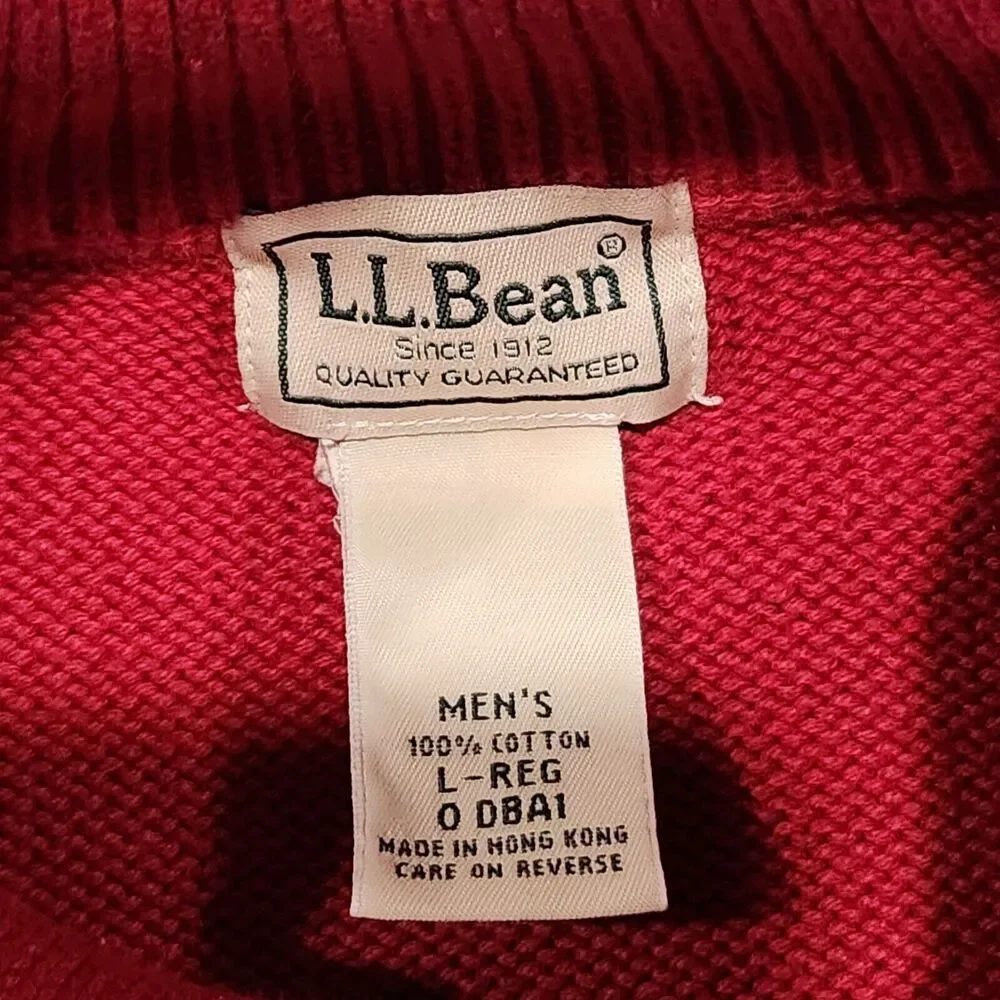 LL Bean Mens L Large 100% Cotton‎ Knit Red Pullover 1/4 Zip Heavyweight Sweater